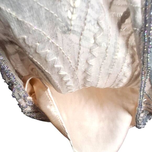 Parker Vintage Silk Beaded Sequin Shift Dress Small Fully Lined Nude Pink Gatsby - Picture 6 of 7